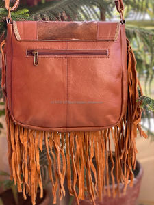 มาใหม่ที่ทําด้วยมือ Cowhide หนัง Fringe กระเป๋ากระเป๋าถือพิมพ์สัตว์ไหล่กระเป๋าหนังสลิงกระเป๋าสําหรับสตรี - Product Image 5