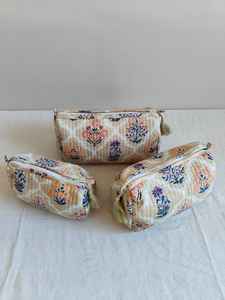Ensemble de 3 trousses de maquillage et organiseurs en coton matelassé, trousse de toilette en coton, sac de voyage, imprimé floral, trousse de maquillage, organiseur de produits de toilette - Product Image 6