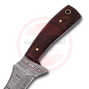 Couteau professionnel à lame fixe couteau de chasse en acier damas avec manche en bois et gaine en cuir à vendre - Product Image 5