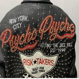 Chaquetas de bombardero de cuero para exteriores de peso pesado para hombre con logotipo personalizado al por mayor abrigos de carreras con diamantes de imitación brillantes para primavera - Product Image 4