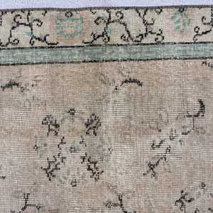 Turkish Vintage Rug 3.5x6.3 ft (106x191 cm), <b>Brown</b> Solid <b>Wool</b> Rug - Product Image 5
