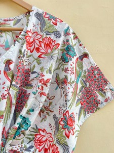 Kaftan de algodón 100% con estampado de pájaro indio, caftán de algodón largo - Product Image 4