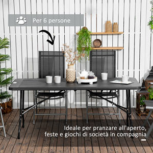 Outsunny <b>Folding</b> <b>Garden</b> <b>Table</b> for 6 People in Steel and HDPE, 180x75.5x73cm, Dark Grey - Product Image 4