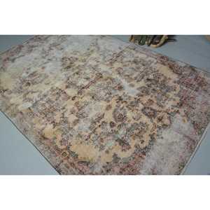 Vintage Rug, 6.2x9.3 ft Large Rug, <b>Brown</b> Polka dot <b>Wool</b> Turkish Rug - Product Image 4