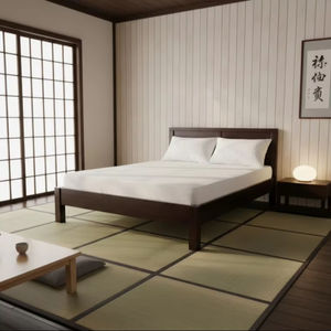 Lit plateforme pleine grandeur en pin de Nouvelle-Zélande moderne et solide de couleur café pour hôtel, maison ou appartement - Product Image 1