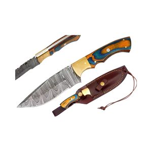 มีดดามัสกัสแบบใบมีดสำหรับตั้งแคมป์กลางแจ้งพร้อมปลอกหนังมีดสกินเนอร์สำหรับล่าสัตว์และทำงานฝีมือ - Product Image 1