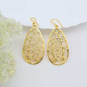 ต่างหูทองเหลืองลายฉลุสำหรับผู้หญิง ชุบทอง 18k สไตล์โบโฮ ขายส่ง - Product Image 6