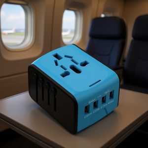 BMAX 199-04U Universal Travel <b>USB</b> Converter <b>with</b> 4 <b>Sockets</b> Blue & Black Color Adaptors - Product Image 3