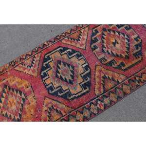 2.6x10.6 ft <b>Runner</b> Turkish Rug, <b>Red</b> Ikat Vintage Rug - Product Image 5