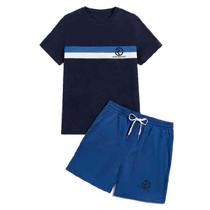 Ensemble de shorts et shorts en coton polyester mélangé teint uni Ensemble de shorts et t-shirts 2 pièces en coton pour hommes - Product Image 1