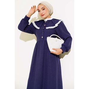 Robe en dentelle à col bleu marine - Product Image 4