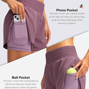 Short de course 2 en 1 pour femmes respirant fitness entraînement gymwear tenue d'été oem avec logo personnalisé et marque de distributeur - Product Image 4