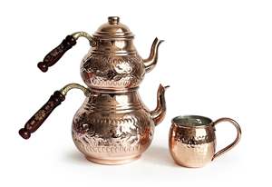 Tetera Turca Clásica de Cobre Hecha a Mano, Tetera de Cobre Tallada a Mano, Juego de Teteras de Color Cobre - Product Image 4