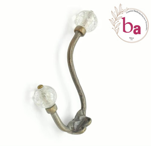 Perilla de cristal craquelado hecha a mano de latón antiguo, ganchos para abrigos y sombreros de hierro fundido, herrajes de calidad superior - Product Image 1