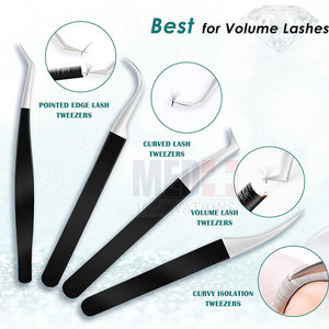 Juego de pinzas para pestañas de acero inoxidable alemán, puntas rectas curvas y puntiagudas para pestañas - Product Image 2