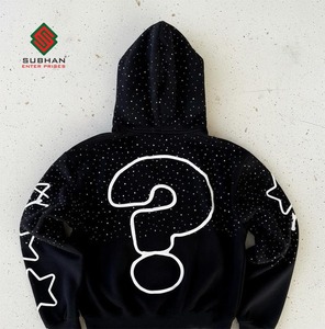 เสื้อฮู้ดซิปสีดำประดับคริสตัล ลาย How Cares Get Some Money สไตล์สตรีทแวร์ ระบายอากาศได้ดี ผ้าฝ้าย 100% ถักทอสำหรับฤดูหนาว ดีไซน์เรียบง่าย - Product Image 2