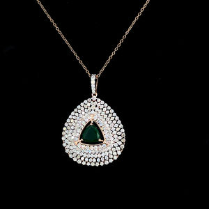 Colgante de diamante verde de lujo en oro rosa, diamantes de corte brillante redondos naturales, Color HI, joyería de diseñador elegante de claridad de 2017 - Product Image 1