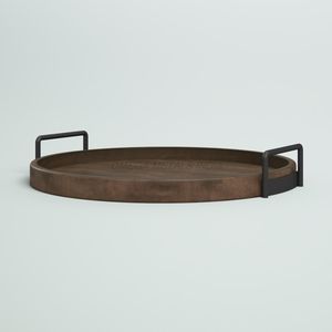 Plateau en bois de luxe de couleur noyer profond avec forme ronde élégante et poignées faciles à saisir, parfait pour divertir les invités - Product Image 1