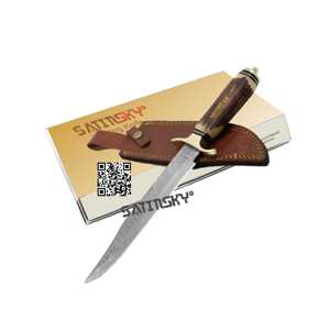 Couteau de chasse manche en os traversin en laiton 10 "avec couteau de chasse acier damas: 1095 + 15N20 acier à haute teneur en carbone acier damas - Product Image 6