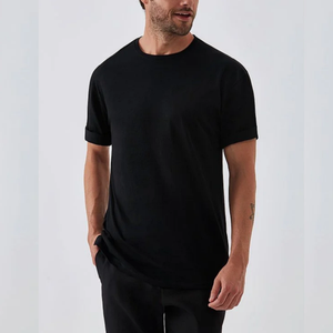 T-shirt noir vierge de haute qualité 100% coton premium T-shirts personnalisables avec logo Impression personnalisée T-shirt col rond pour homme - Product Image 6