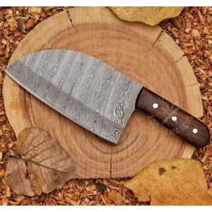 มีดทำครัวเหล็กดามัสกัสด้ามจับไม้สวยงานทำมือปรับแต่งได้ OEM ปลอกหนังสำหรับ DIY - Product Image 2