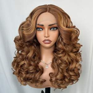 Perruque afro bouclée synthétique avec dentelle frontale pour femmes, sans colle, mèches blondes, perruque en dentelle en T rebondissante, résistante à la chaleur, synthétique - Product Image 5