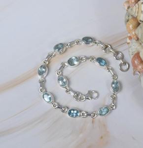 Cut Blue Topaz 925 Sterling Silver Gemstone Adjustable Bracelet November Month Birthstone Gift for Her 10 Stone Jewelry - Product Image 4