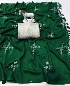 ส่าหรีผ้าไหมนุ่มธรรมชาติพร้อมงานปักด้าย (สำหรับแขนเต็ม1เมตร) เหมาะสำหรับทุกโอกาส - Product Image 5