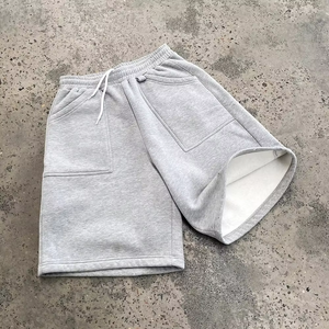 Shorts Bermuda en Coton Gris pour Homme avec Poches, Taille Élastique, Style Décontracté Tricoté Couleur Unie, Taille Mi-Haute Respirant - Product Image 1