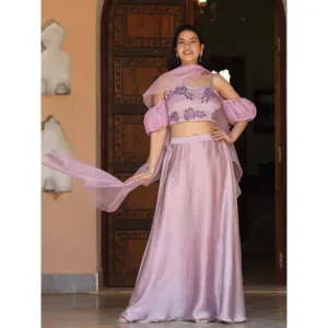Conjunto de Lehenga para Mujer Laila Lavender Pintado a Mano - Product Image 3