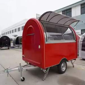 Remorque alimentaire remorquable à 4 roues, modèle rond personnalisé, nouveau design rouge, avec auvent, pour snacks, chips, en acier inoxydable - Product Image 2