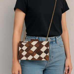 Pochette de soirée de luxe faite à la main en bois et résine, durable et écologique, avec incrustation géométrique, sac à bandoulière avec chaîne, logo personnalisé - Product Image 4