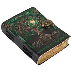 Carnet de croquis vintage personnalisable de haute qualité, couverture en cuir gaufré Arbre de Vie, reliure rigide de voyage médiévale, aspect vieilli pour aquarelle - Product Image 1