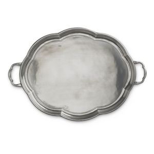 Plateau de service en métal argenté gravé de luxe avec poignées |   Plateau rond vintage pour table basse, plateau à boissons antique à motifs floraux - Product Image 3