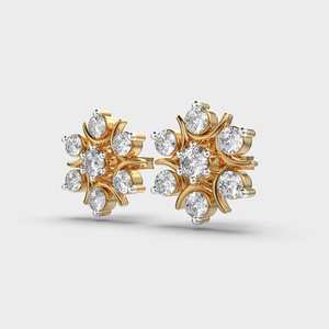 Boucles d'oreilles clous en diamant de culture floral Sunburst, or rose/jaune/blanc 14 carats, design en grappe, certifiées IGI, cadeau d'anniversaire ou de fête - Product Image 2