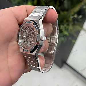 Montre mécanique automatique squelette de luxe avec bracelet en acier inoxydable et lunette en pierre bleue Montre élégante pour homme - Product Image 2