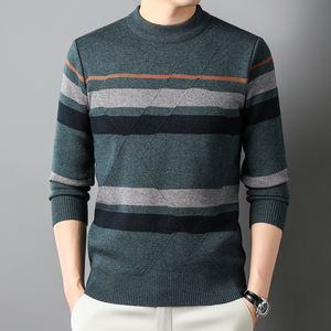 Pull en laine 100% pour homme, respirant, col rond, coupe ajustée, décontracté, tricoté, pour l'automne, avec logo sur le devant - Product Image 4