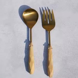 Ensemble de serveurs à salade décoratifs faits à la main, manche poli argenté, écologique, passe au lave-vaisselle, ustensiles à salade pour mariage, acier miroir - Product Image 6