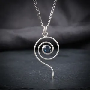 Handmade 925 Sterling Silver Pendant For Unisex For <b>London</b> Blue Topaz Round Cut Brass Statement With Bezel Sett Designer Jewelry - Product Image 2