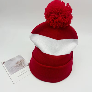 Otoño Invierno logotipo bordado personalizado Navidad Unisex 100% gorros de punto de lana sombreros Color elástico diseño de calavera a rayas - Product Image 3