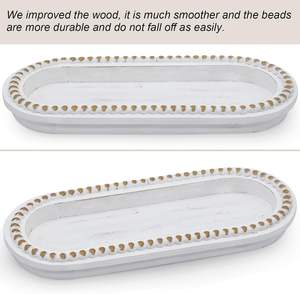 Plateau décoratif en perles de bois, plateau de service en bois pour table basse, bougeoir lavé blanc, plateaux en bois vieilli rustique - Product Image 3