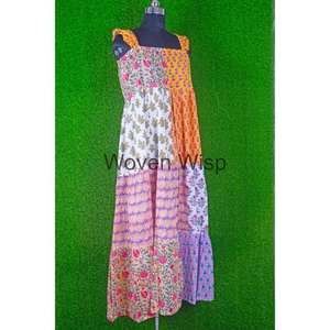 Otoño Floral patrón sólido Midi longitud ecológico A-Line vestido de algodón bloque de mano estampado cintura Natural lavable 100% algodón - Product Image 6