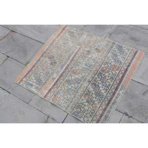 Alfombra Turca Vintage, Alfombra de 2.7x3 pies, Alfombra de Lana con Rayas Azules - Product Image 2