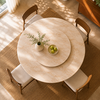 Table à manger ronde moderne et écologique en marbre avec plateau tournant, base en bois noir, capacité 10 personnes