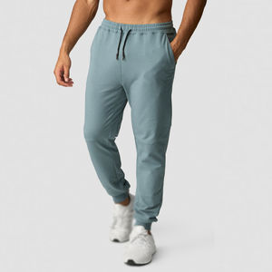 Pantalon de survêtement décontracté mi-lourd en toile extensible et respirante, taille mi-haute, coupe droite, vente en gros - Product Image 1