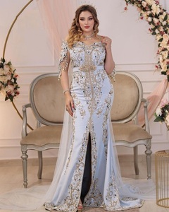 NEW STUNNING EMBROIDERY WORK on <b>LIGHT</b> BLUE CAFTAN DRESS WITH EMBELLISHED CRYSTAL GLASS BEADS,STONE,SEQUENCE,DABKA WORK @ 2024 - Product Image 1