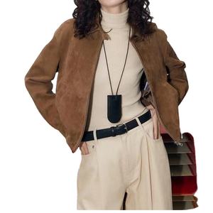 Chaqueta de Cuero Estilo Bomber de Piel de Oveja con Cuello de Lazo para Mujer, Transpirable, Ecológica, Reversible, para Invierno y Otoño - Product Image 6