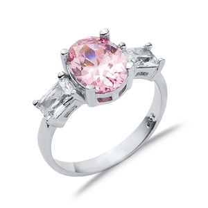 Ovale Rose Quartz Baguette CZ Pierre En Gros Turc À La Main 925 En Argent Sterling Cluster Anneaux pour Femmes - Product Image 3