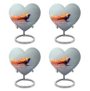 Urne mystique en forme de cœur d'oiseau de feu pour les cendres humaines Conception d'oiseau de flamme Urne funéraire moderne souvenir pour adultes 1-200 pouces cubes - Product Image 4