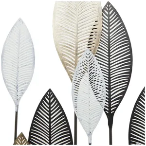 Sculpture de feuilles en métal bronze faite à la main série élégante de feuilles en métal stylisées avec artisanat décoratif en métal à base noire - Product Image 4
